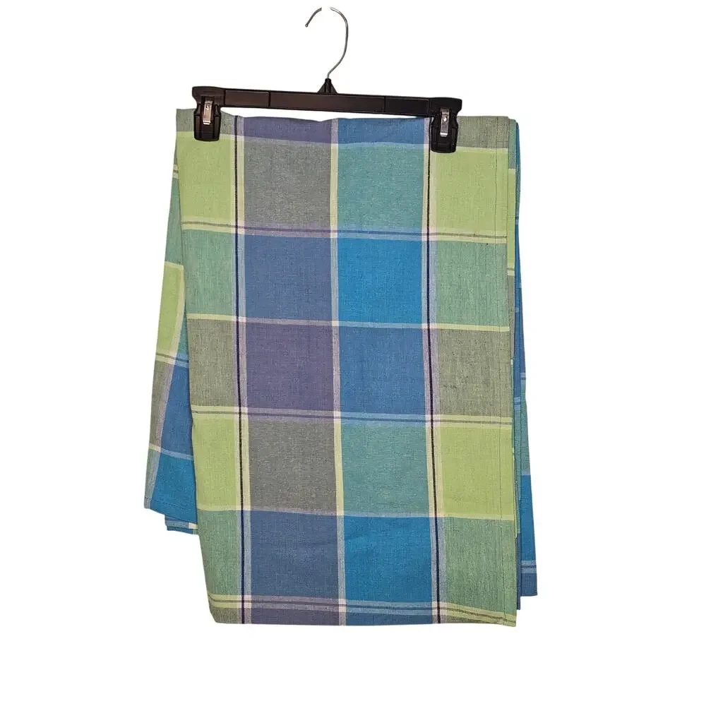 Spring Easter Cloth Tablecloth 120x84 Greens Blues Plaid Cotton-Poly Blend? -66